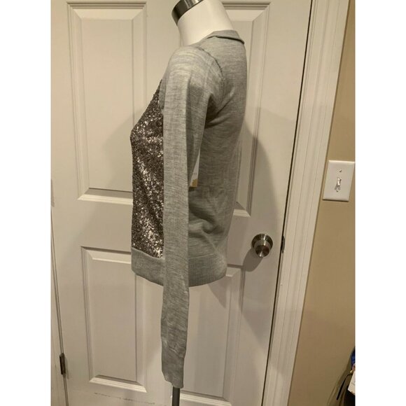 Diane Von Furstenberg Gray & Silver Sequin "Paryse" 100% Wool Sweater, Size P - Picture 4 of 11
